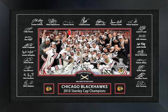 Chicago Blackhawks 2010 Stanley Cup Replica Signature Frame with Game-Used Net 35.5" x 23.5"